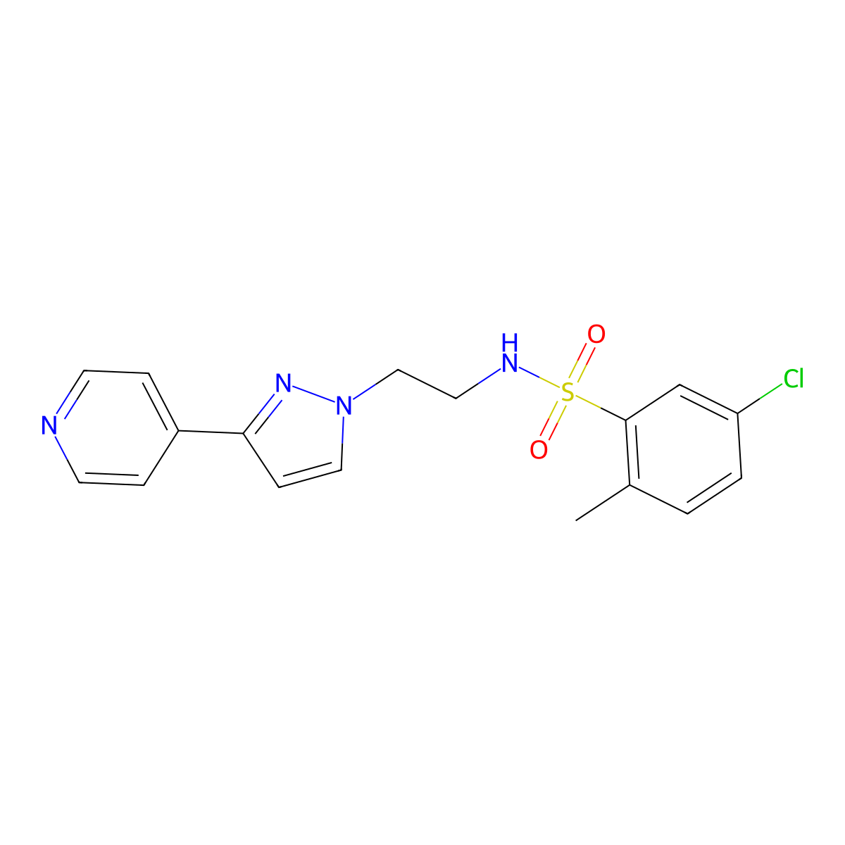 5-chloro-2-methyl-N-(2-(3-(pyridin-4-yl)-1H-pyrazol-1-yl)ethyl)benzenesulfonamide molecular structure, CAS 1448129-83-6