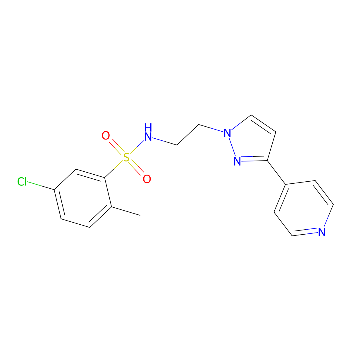 5-chloro-2-methyl-N-(2-(3-(pyridin-4-yl)-1H-pyrazol-1-yl)ethyl)benzenesulfonamide molecular structure, CAS 1448129-83-6