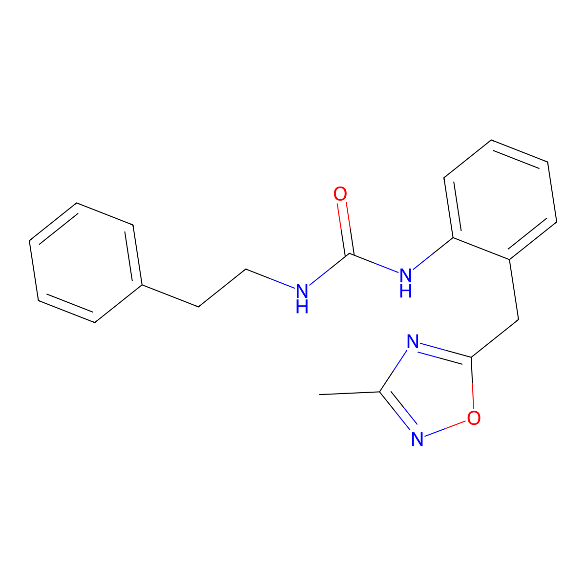 1-(2-((3-Methyl-1,2,4-oxadiazol-5-yl)methyl)phenyl)-3-phenethylurea molecular structure, CAS 1448129-89-2