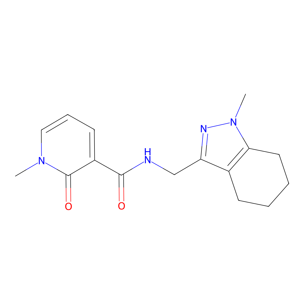 1-methyl-N-[(1-methyl-4,5,6,7-tetrahydro-1H-indazol-3-yl)methyl]-2-oxo-1,2-dihydropyridine-3-carboxamide molecular structure, CAS 1448129-95-0