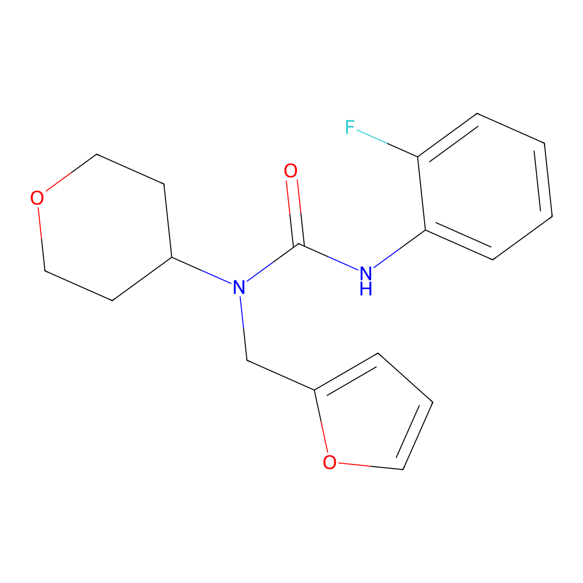 3-(2-fluorophenyl)-1-(furan-2-ylmethyl)-1-(tetrahydro-2H-pyran-4-yl)urea molecular structure, CAS 1448129-98-3