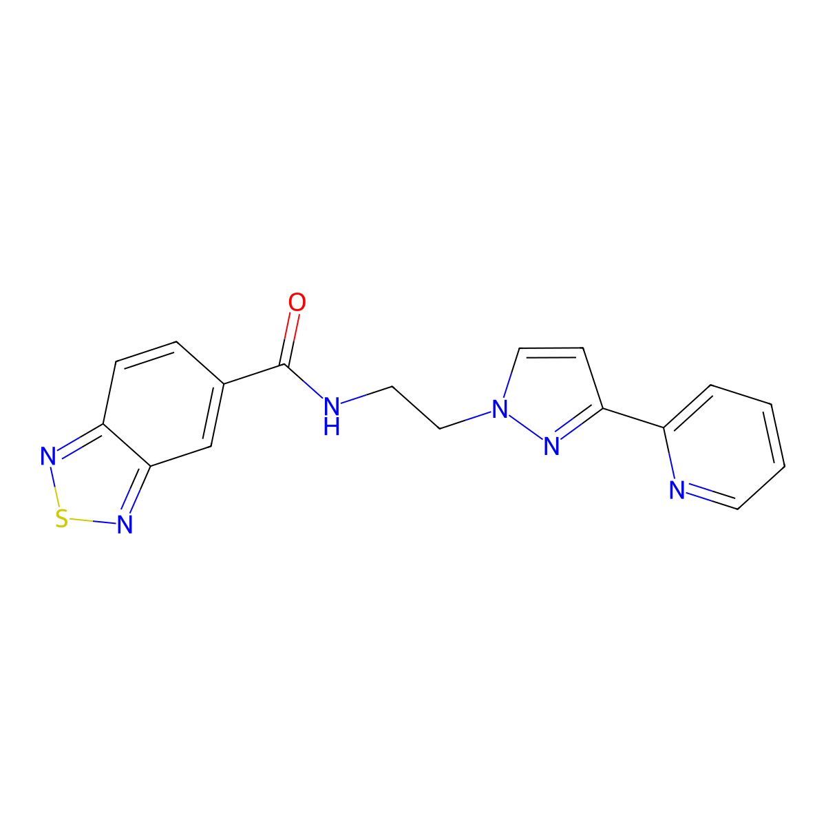 N-(2-(3-(pyridin-2-yl)-1H-pyrazol-1-yl)ethyl)benzo[c][1,2,5]thiadiazole-5-carboxamide molecular structure, CAS 1448129-99-4