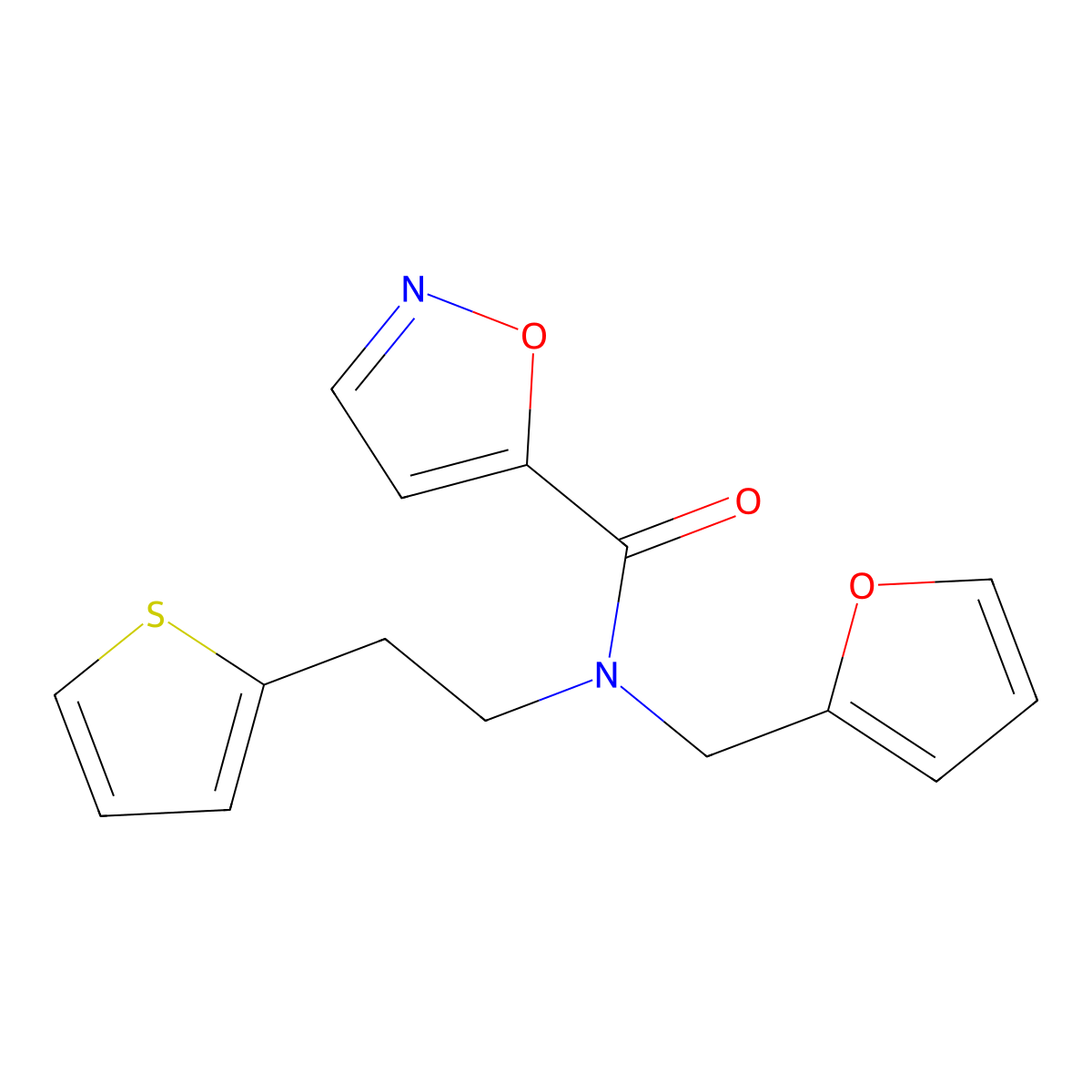 N-(furan-2-ylmethyl)-N-(2-(thiophen-2-yl)ethyl)isoxazole-5-carboxamide molecular structure, CAS 1448130-00-4
