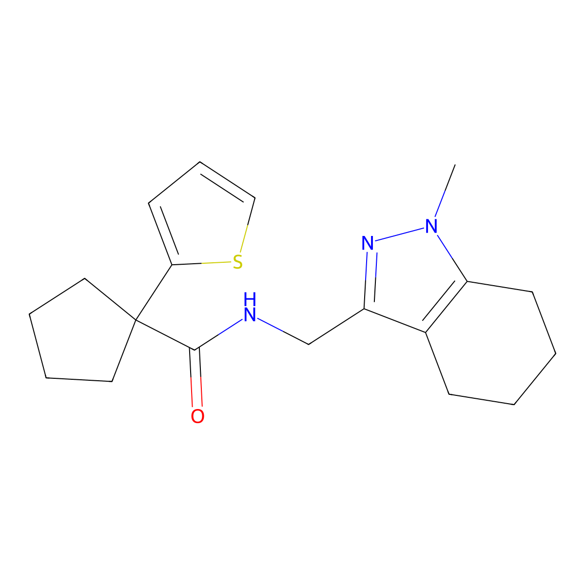 N-[(1-methyl-4,5,6,7-tetrahydro-1H-indazol-3-yl)methyl]-1-(thiophen-2-yl)cyclopentane-1-carboxamide molecular structure, CAS 1448130-03-7