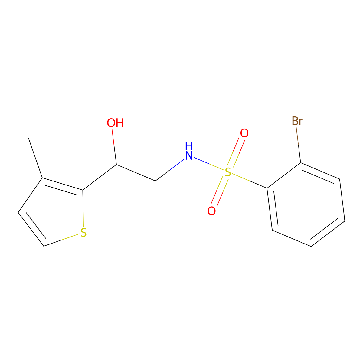 2-bromo-N-(2-hydroxy-2-(3-methylthiophen-2-yl)ethyl)benzenesulfonamide molecular structure, CAS 1448130-08-2