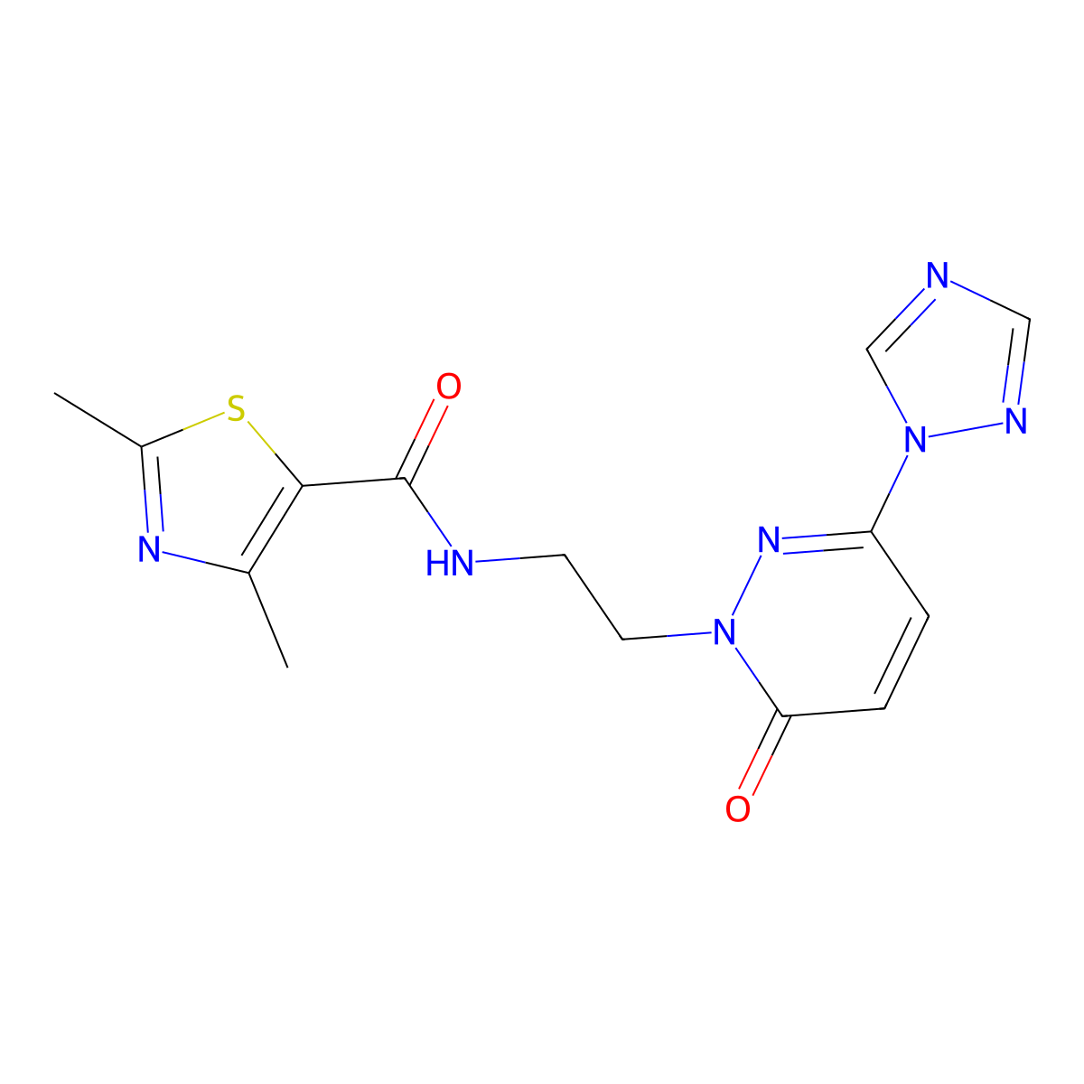 2,4-dimethyl-N-(2-(6-oxo-3-(1H-1,2,4-triazol-1-yl)pyridazin-1(6H)-yl)ethyl)thiazole-5-carboxamide molecular structure, CAS 1448130-09-3