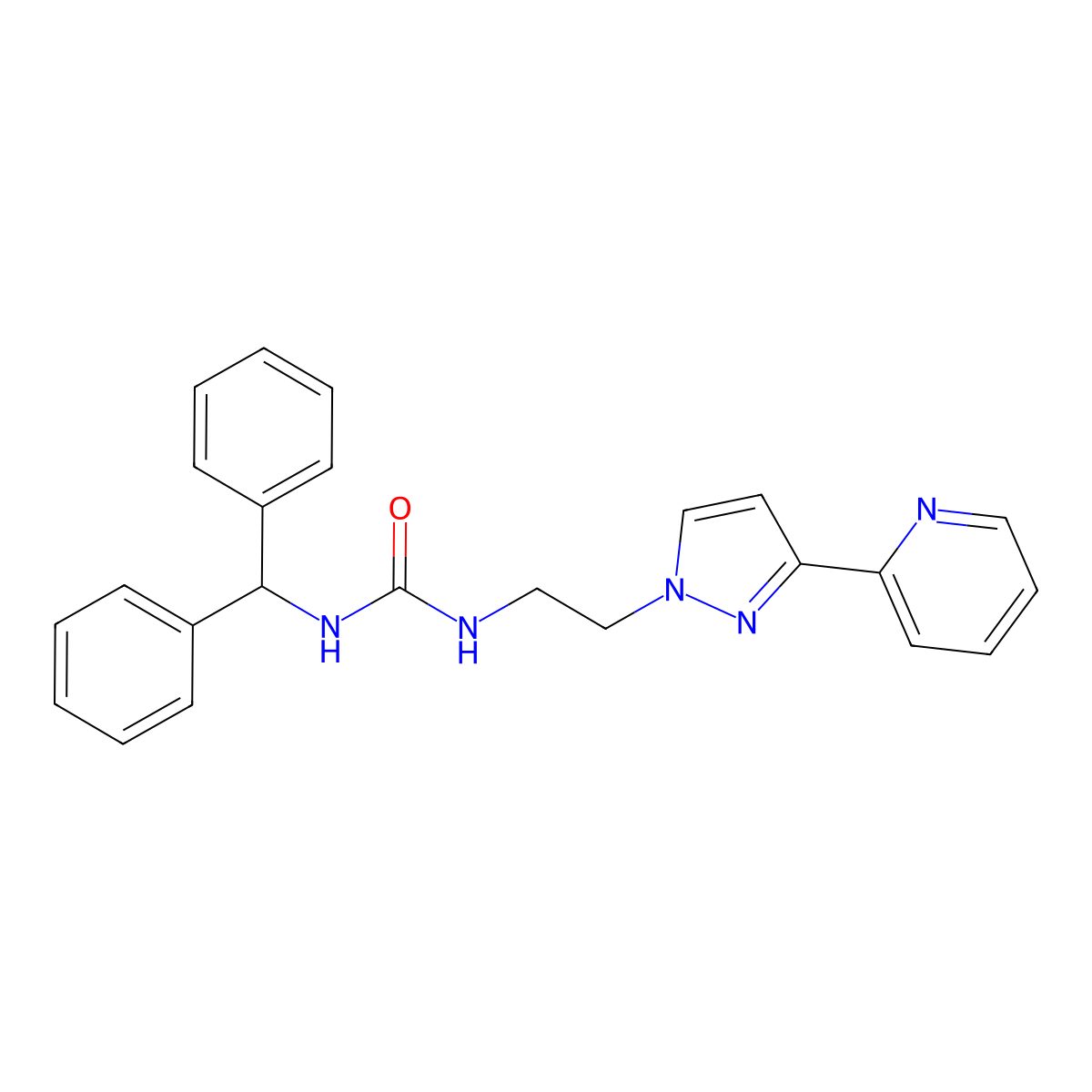 1-benzhydryl-3-(2-(3-(pyridin-2-yl)-1H-pyrazol-1-yl)ethyl)urea molecular structure, CAS 1448130-10-6