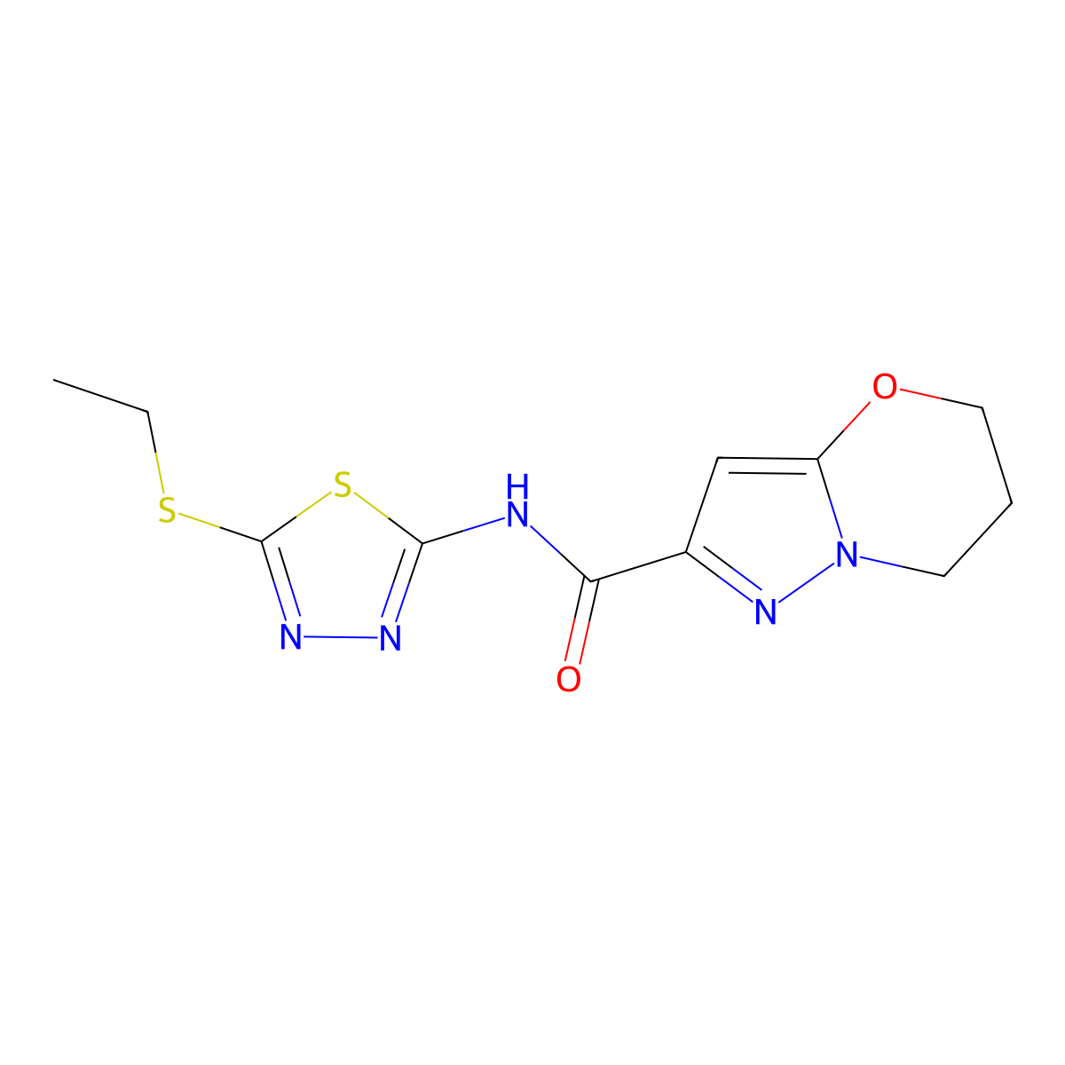 N-(5-(ethylthio)-1,3,4-thiadiazol-2-yl)-6,7-dihydro-5H-pyrazolo[5,1-b][1,3]oxazine-2-carboxamide molecular structure, CAS 1448130-12-8