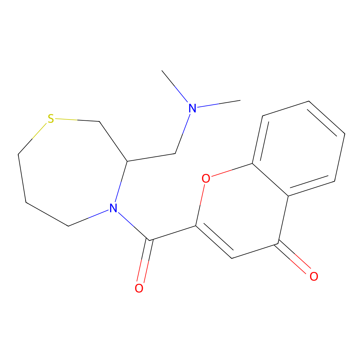 2-{3-[(dimethylamino)methyl]-1,4-thiazepane-4-carbonyl}-4H-chromen-4-one molecular structure, CAS 1448130-15-1