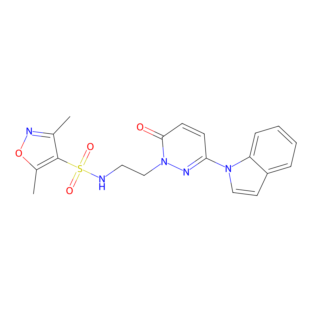 N-(2-(3-(1H-indol-1-yl)-6-oxopyridazin-1(6H)-yl)ethyl)-3,5-dimethylisoxazole-4-sulfonamide molecular structure, CAS 1448130-22-0