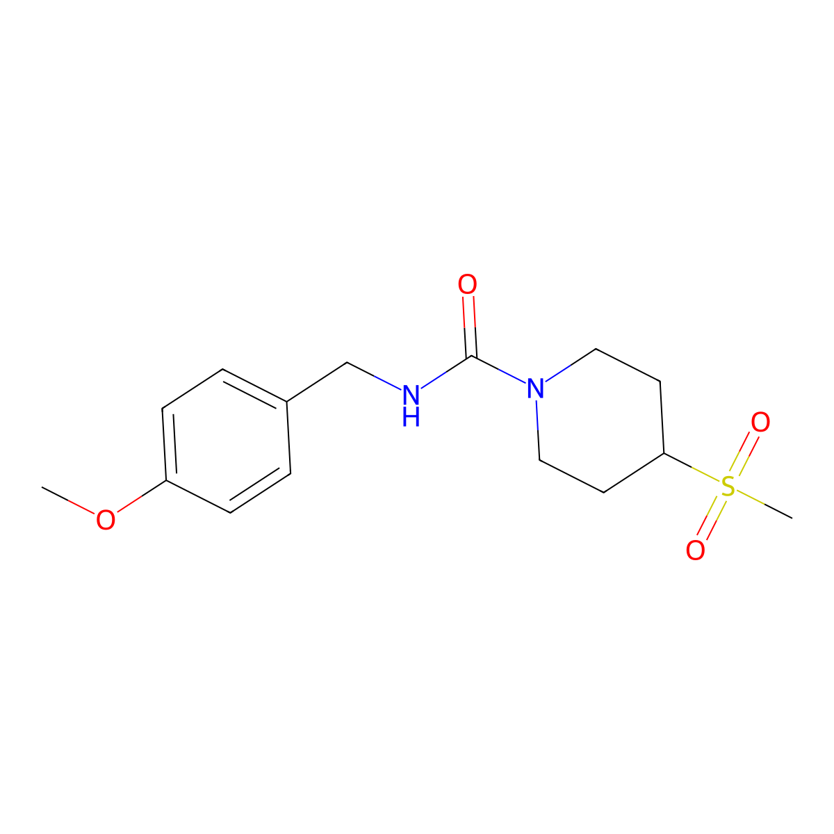 N-(4-methoxybenzyl)-4-(methylsulfonyl)piperidine-1-carboxamide molecular structure, CAS 1448130-24-2