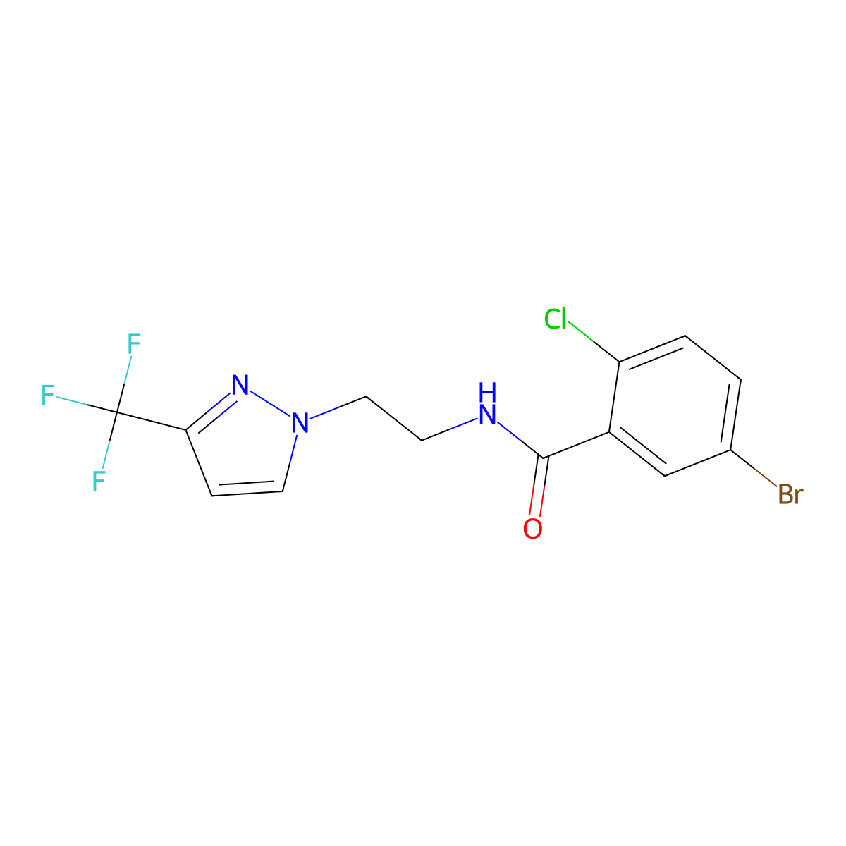 5-bromo-2-chloro-N-(2-(3-(trifluoromethyl)-1H-pyrazol-1-yl)ethyl)benzamide molecular structure, CAS 1448130-28-6