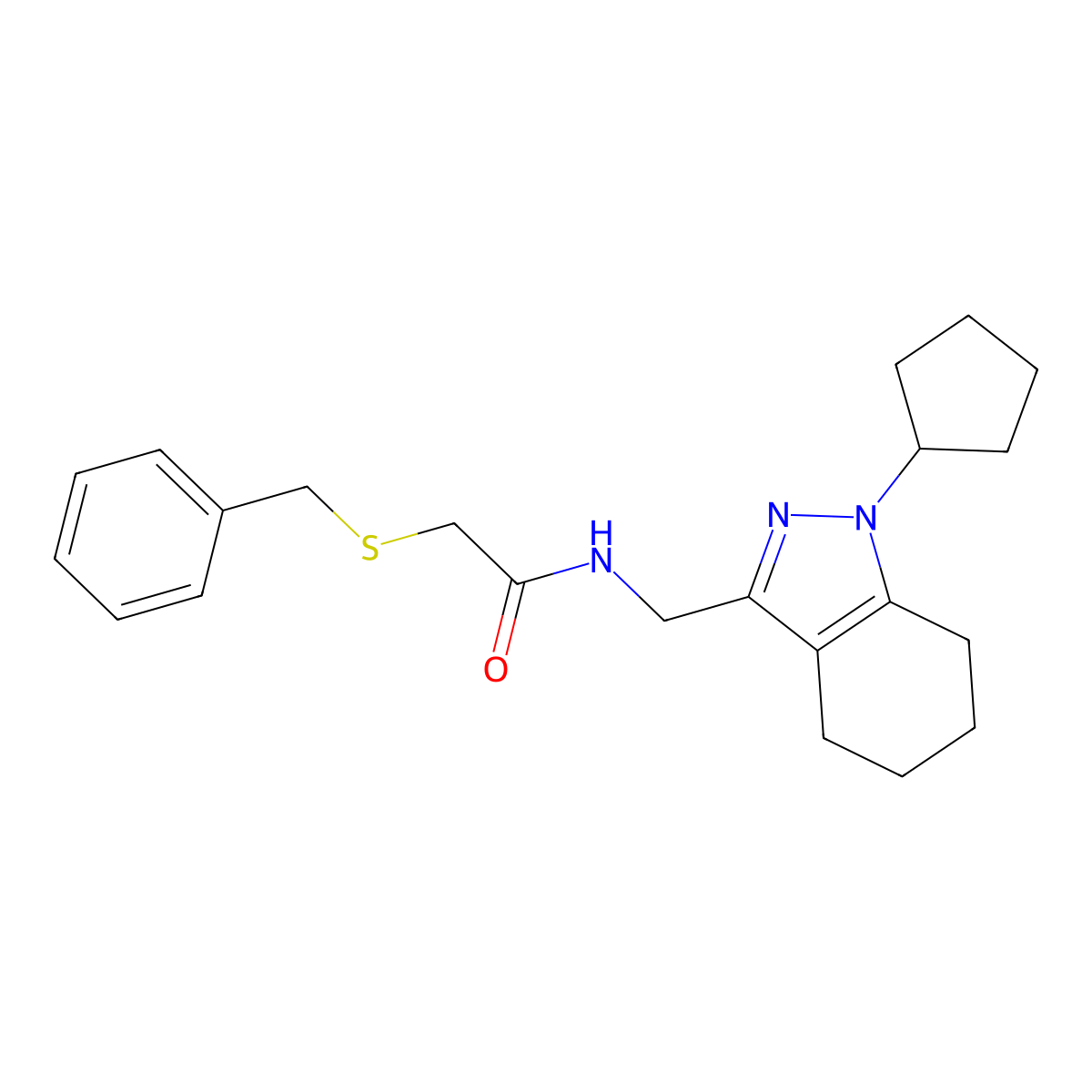 2-(benzylthio)-N-((1-cyclopentyl-4,5,6,7-tetrahydro-1H-indazol-3-yl)methyl)acetamide molecular structure, CAS 1448130-29-7