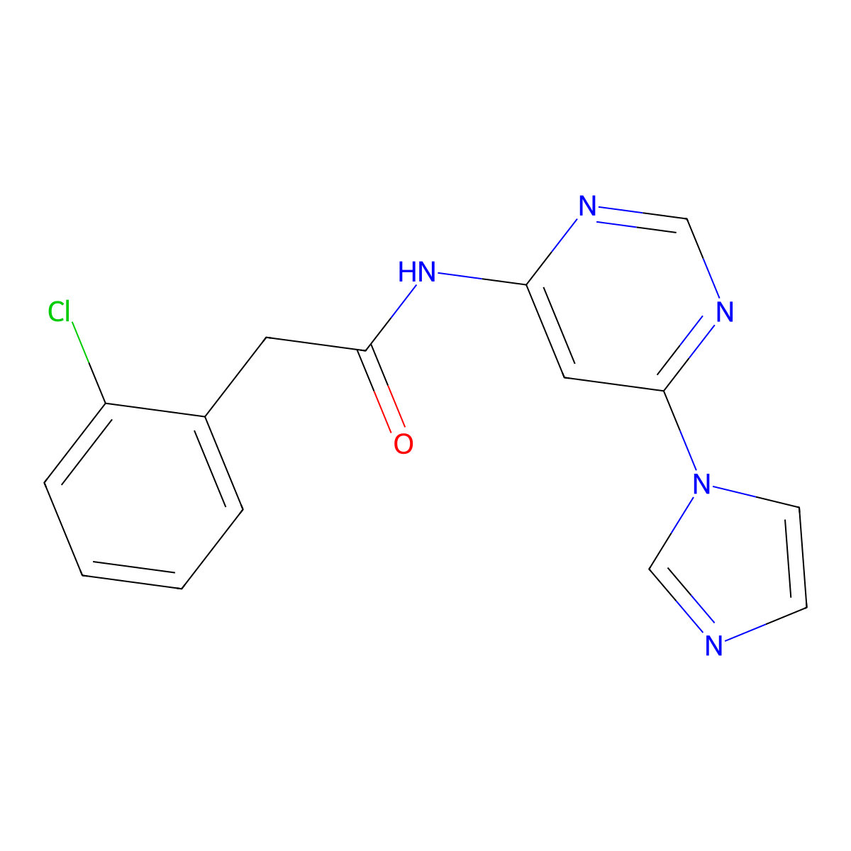 N-(6-(1H-imidazol-1-yl)pyrimidin-4-yl)-2-(2-chlorophenyl)acetamide molecular structure, CAS 1448130-33-3