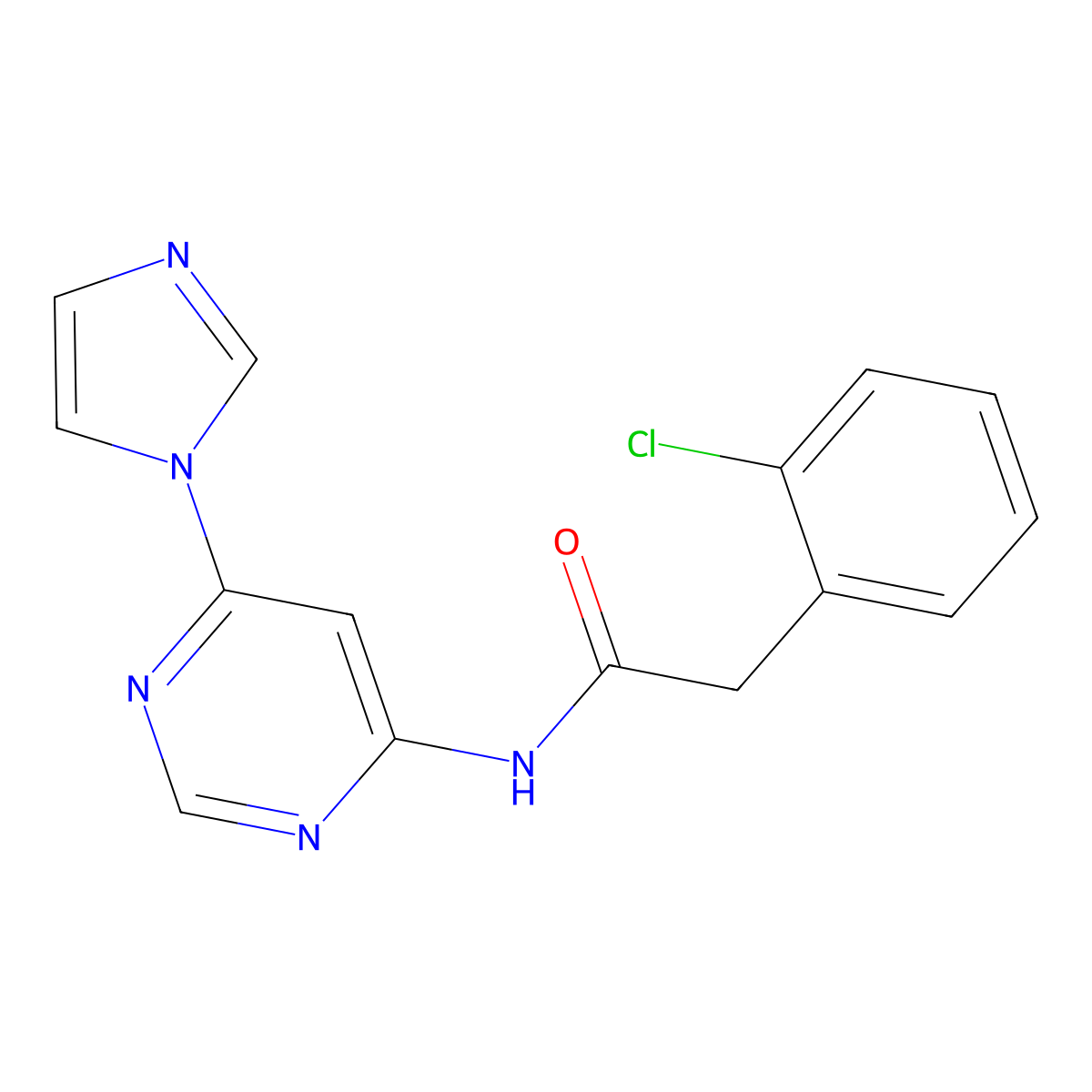 N-(6-(1H-imidazol-1-yl)pyrimidin-4-yl)-2-(2-chlorophenyl)acetamide molecular structure, CAS 1448130-33-3