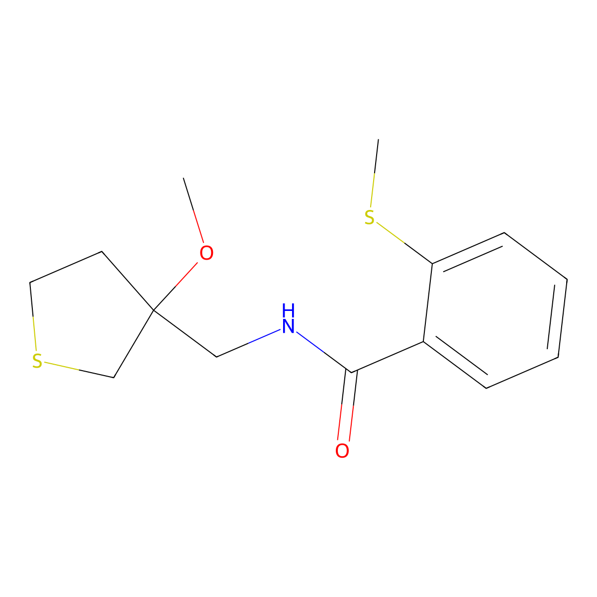 N-((3-methoxytetrahydrothiophen-3-yl)methyl)-2-(methylthio)benzamide molecular structure, CAS 1448130-34-4