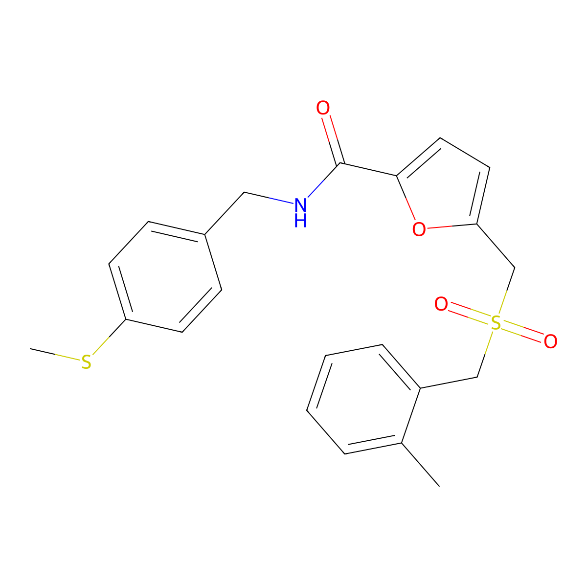 5-(((2-methylbenzyl)sulfonyl)methyl)-N-(4-(methylthio)benzyl)furan-2-carboxamide molecular structure, CAS 1448130-35-5
