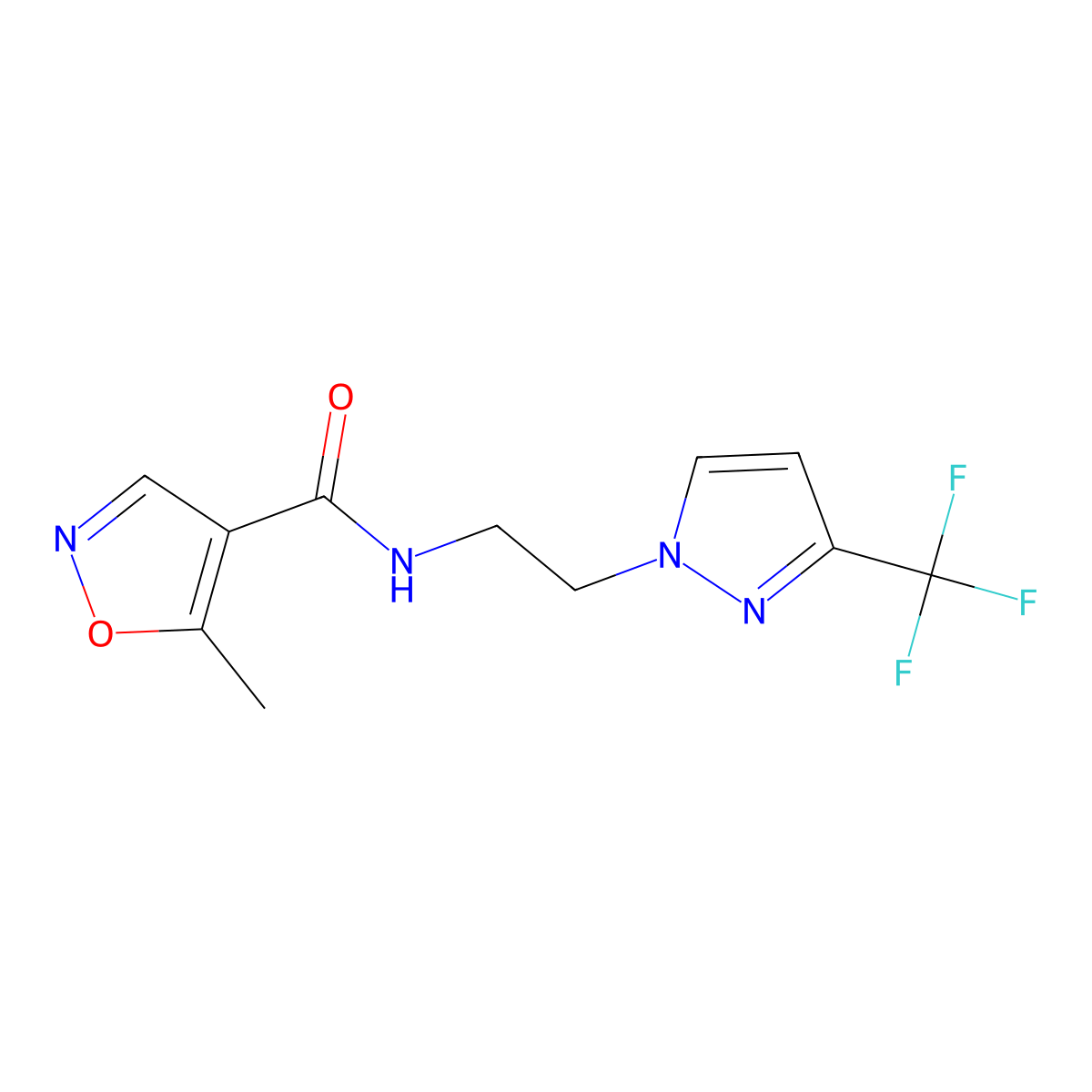 5-methyl-N-(2-(3-(trifluoromethyl)-1H-pyrazol-1-yl)ethyl)isoxazole-4-carboxamide molecular structure, CAS 1448130-36-6