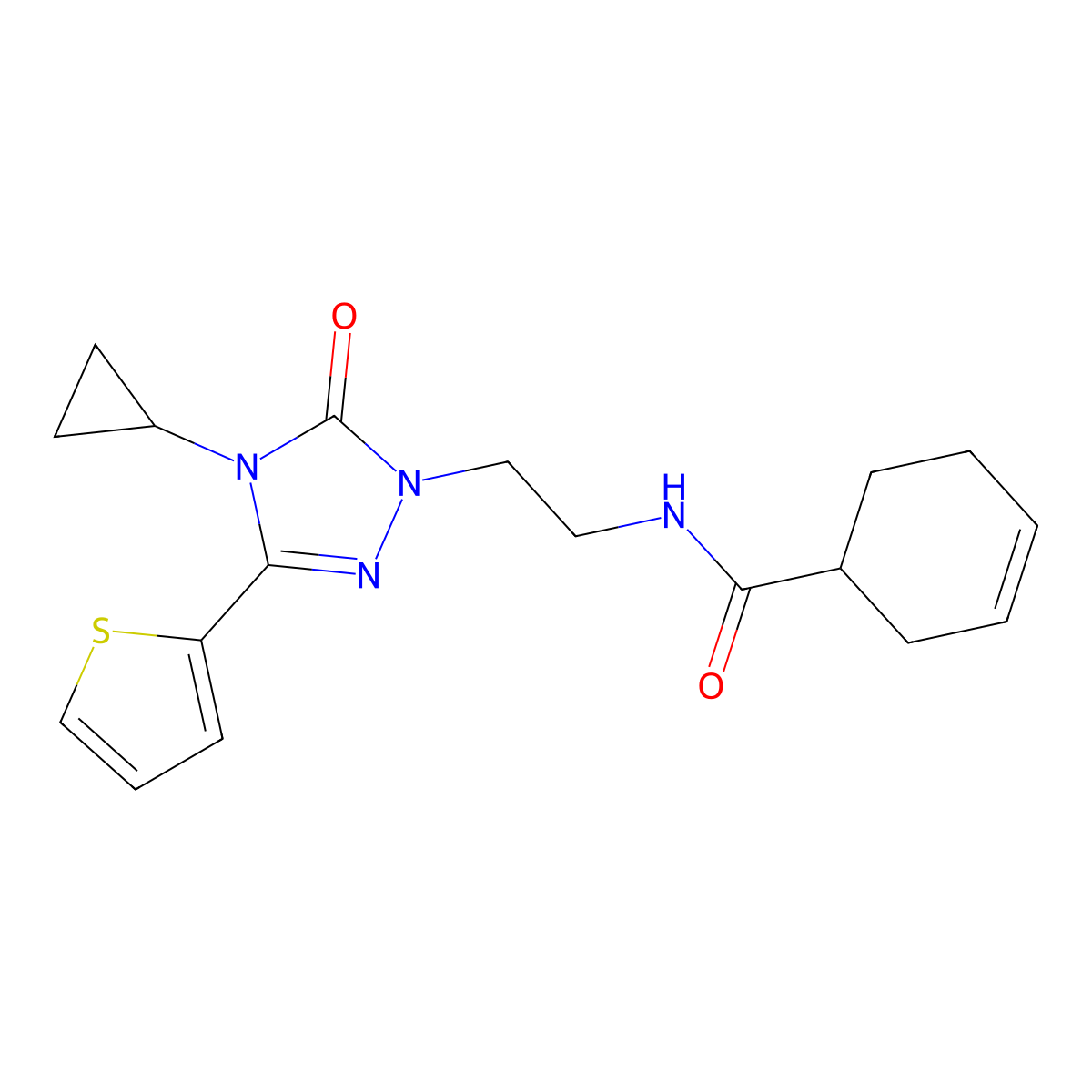 N-(2-(4-cyclopropyl-5-oxo-3-(thiophen-2-yl)-4,5-dihydro-1H-1,2,4-triazol-1-yl)ethyl)cyclohex-3-enecarboxamide molecular structure, CAS 1448130-37-7