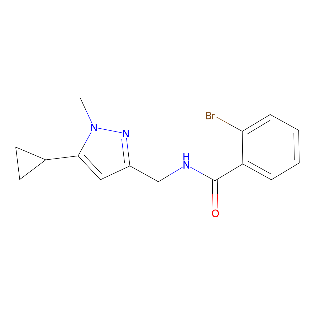 2-bromo-N-[(5-cyclopropyl-1-methyl-1H-pyrazol-3-yl)methyl]benzamide molecular structure, CAS 1448130-38-8