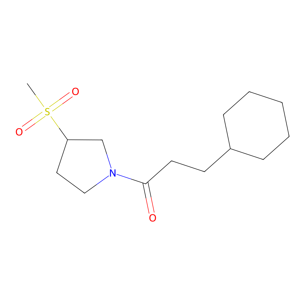 3-Cyclohexyl-1-(3-(methylsulfonyl)pyrrolidin-1-yl)propan-1-one molecular structure, CAS 1448130-42-4