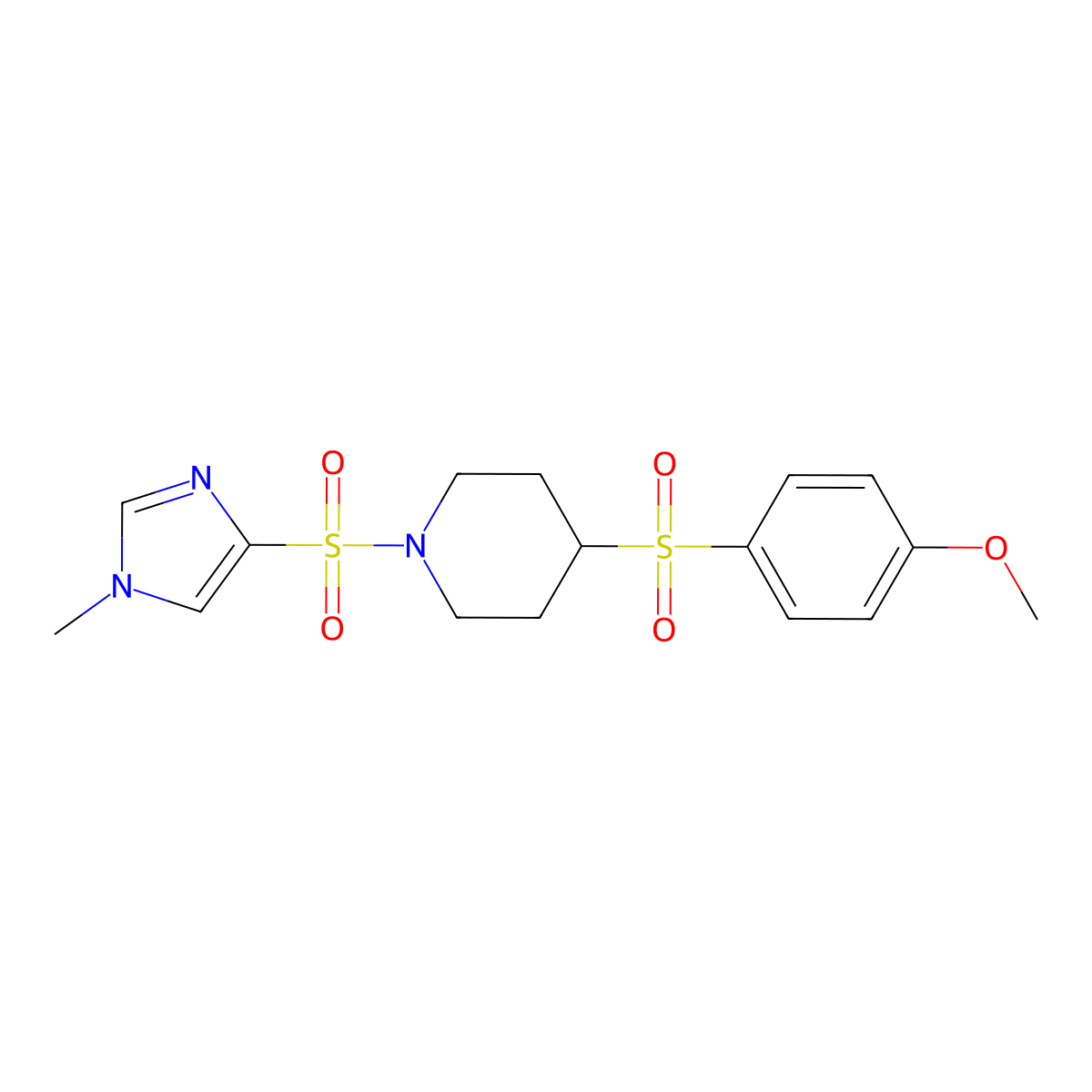 4-((4-methoxyphenyl)sulfonyl)-1-((1-methyl-1H-imidazol-4-yl)sulfonyl)piperidine molecular structure, CAS 1448130-50-4