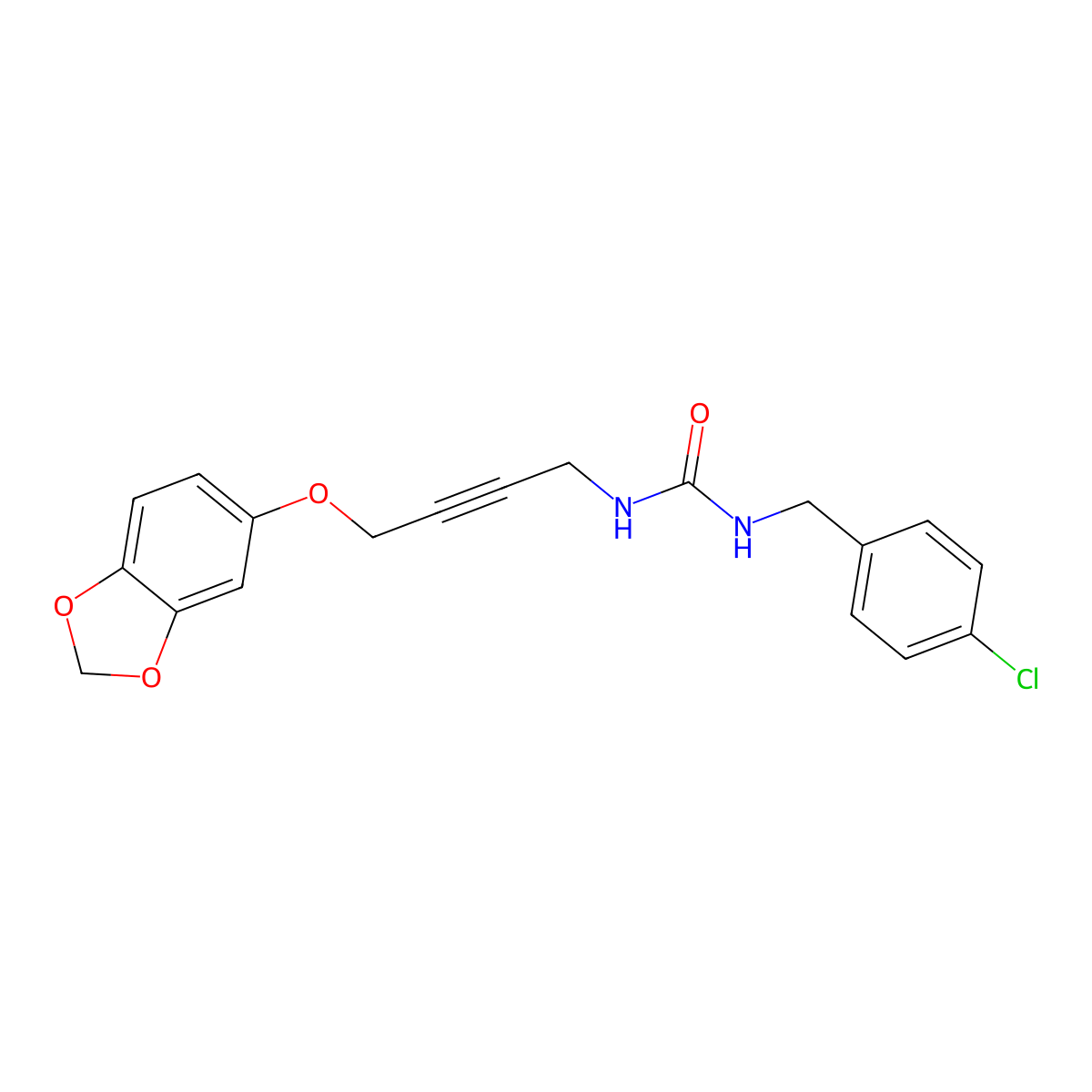 1-(4-(Benzo[d][1,3]dioxol-5-yloxy)but-2-yn-1-yl)-3-(4-chlorobenzyl)urea molecular structure, CAS 1448130-53-7