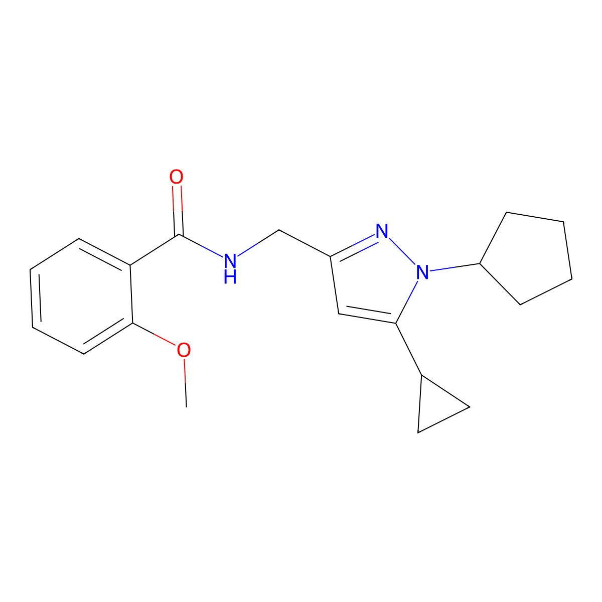 N-[(1-cyclopentyl-5-cyclopropyl-1H-pyrazol-3-yl)methyl]-2-methoxybenzamide molecular structure, CAS 1448130-56-0