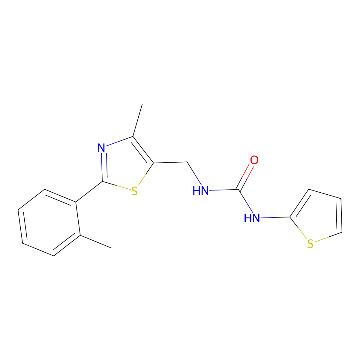 1-((4-Methyl-2-(o-tolyl)thiazol-5-yl)methyl)-3-(thiophen-2-yl)urea molecular structure, CAS 1448130-57-1