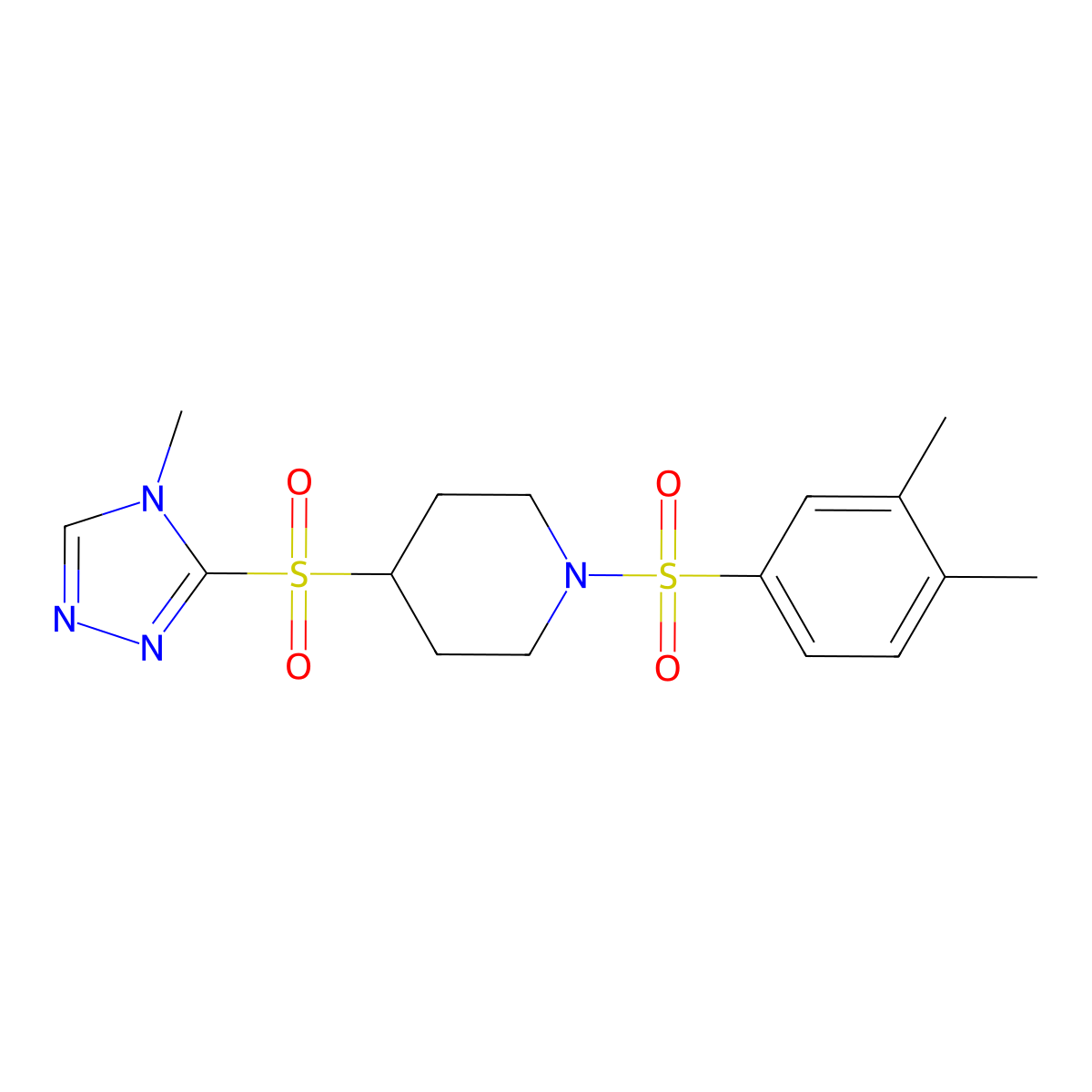 1-((3,4-dimethylphenyl)sulfonyl)-4-((4-methyl-4H-1,2,4-triazol-3-yl)sulfonyl)piperidine molecular structure, CAS 1448130-60-6
