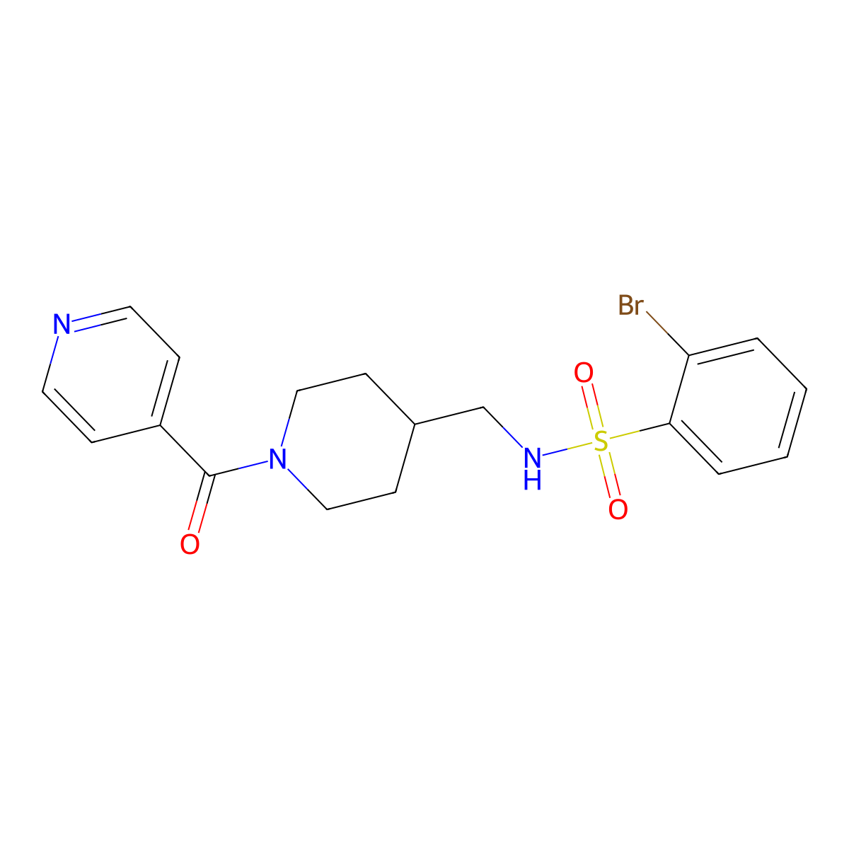2-bromo-N-((1-isonicotinoylpiperidin-4-yl)methyl)benzenesulfonamide molecular structure, CAS 1448130-62-8