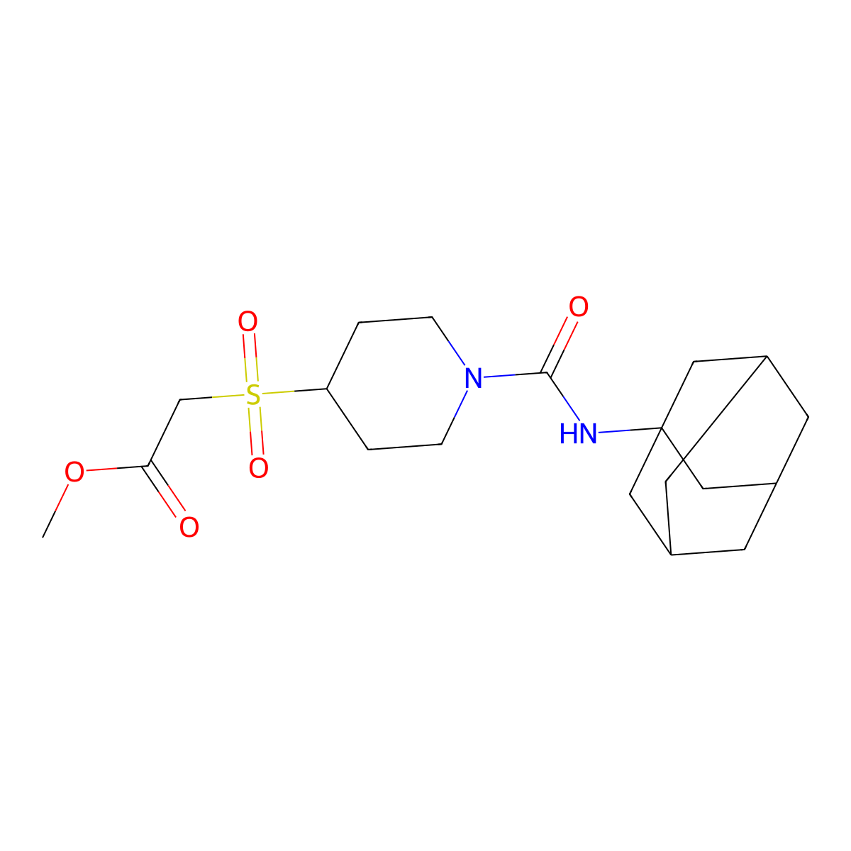 Methyl 2-((1-((3s,5s,7s)-adamantan-1-ylcarbamoyl)piperidin-4-yl)sulfonyl)acetate molecular structure, CAS 1448130-63-9
