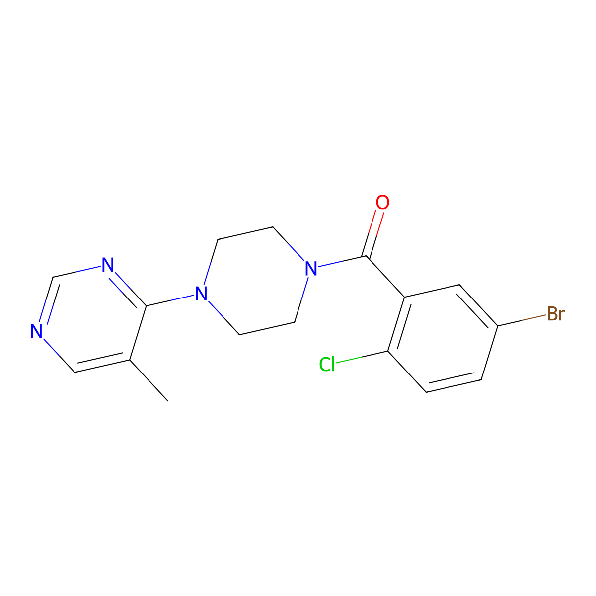 (5-Bromo-2-chlorophenyl)(4-(5-methylpyrimidin-4-yl)piperazin-1-yl)methanone molecular structure, CAS 1448130-66-2