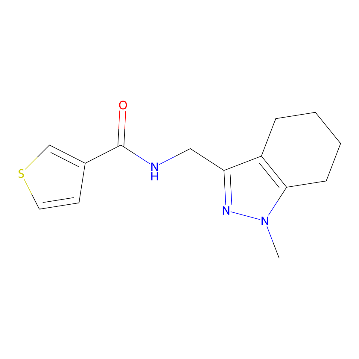 N-((1-methyl-4,5,6,7-tetrahydro-1H-indazol-3-yl)methyl)thiophene-3-carboxamide molecular structure, CAS 1448130-72-0