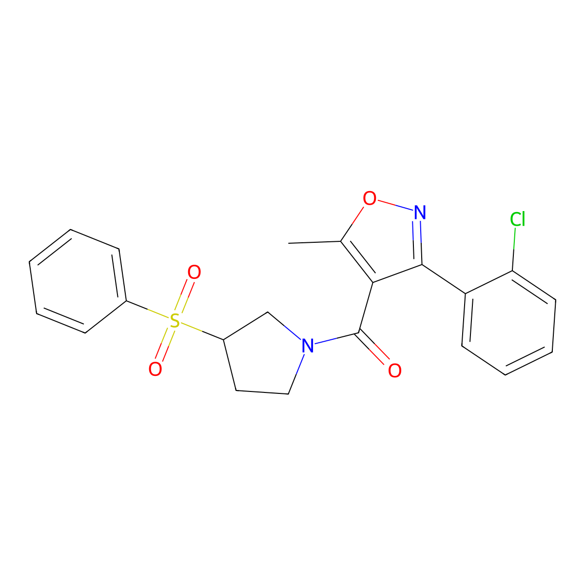 (3-(2-Chlorophenyl)-5-methylisoxazol-4-yl)(3-(phenylsulfonyl)pyrrolidin-1-yl)methanone molecular structure, CAS 1448130-76-4