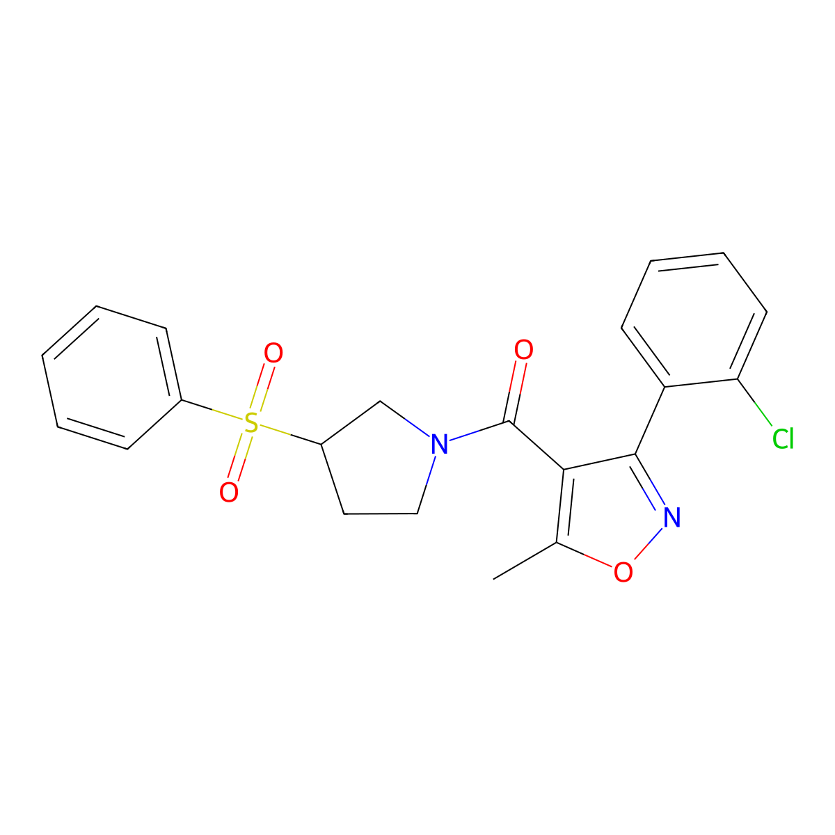 (3-(2-Chlorophenyl)-5-methylisoxazol-4-yl)(3-(phenylsulfonyl)pyrrolidin-1-yl)methanone molecular structure, CAS 1448130-76-4