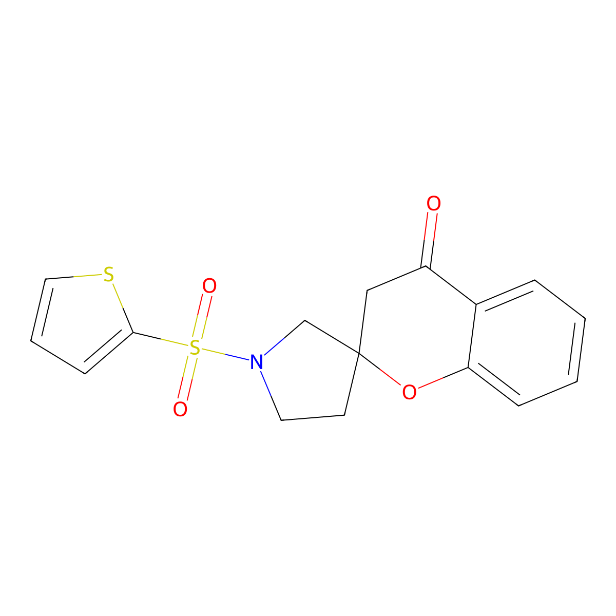 1'-(Thiophene-2-sulfonyl)-3,4-dihydrospiro[1-benzopyran-2,3'-pyrrolidine]-4-one molecular structure, CAS 1448130-81-1