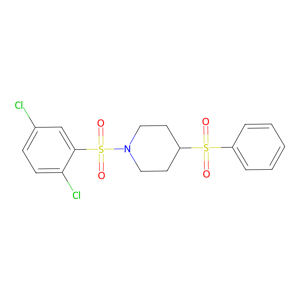 1-((2,5-Dichlorophenyl)sulfonyl)-4-(phenylsulfonyl)piperidine molecular structure, CAS 1448130-85-5