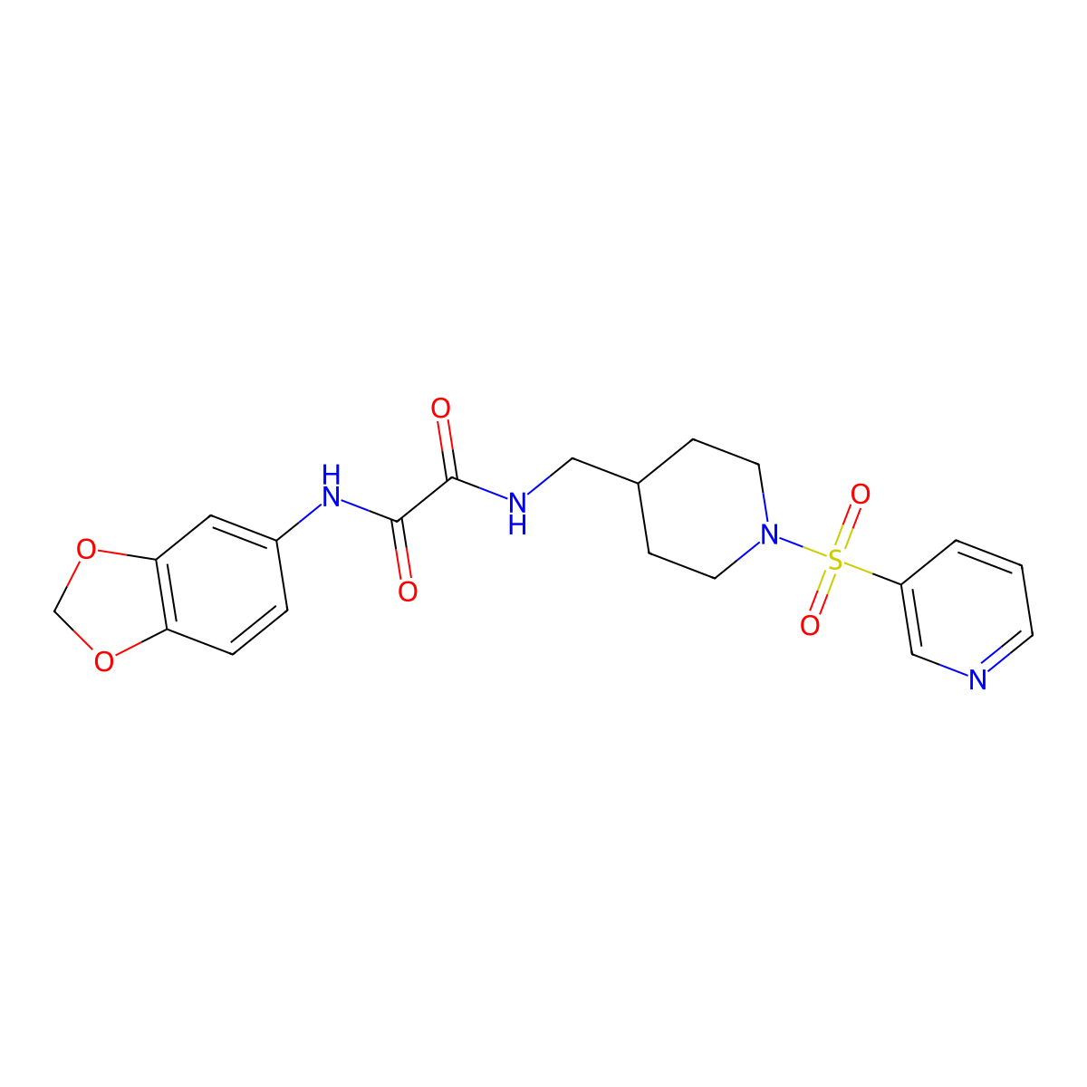 N1-(benzo[d][1,3]dioxol-5-yl)-N2-((1-(pyridin-3-ylsulfonyl)piperidin-4-yl)methyl)oxalamide molecular structure, CAS 1448130-86-6