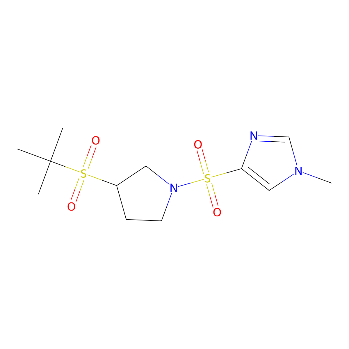 4-((3-(tert-butylsulfonyl)pyrrolidin-1-yl)sulfonyl)-1-methyl-1H-imidazole molecular structure, CAS 1448130-91-3