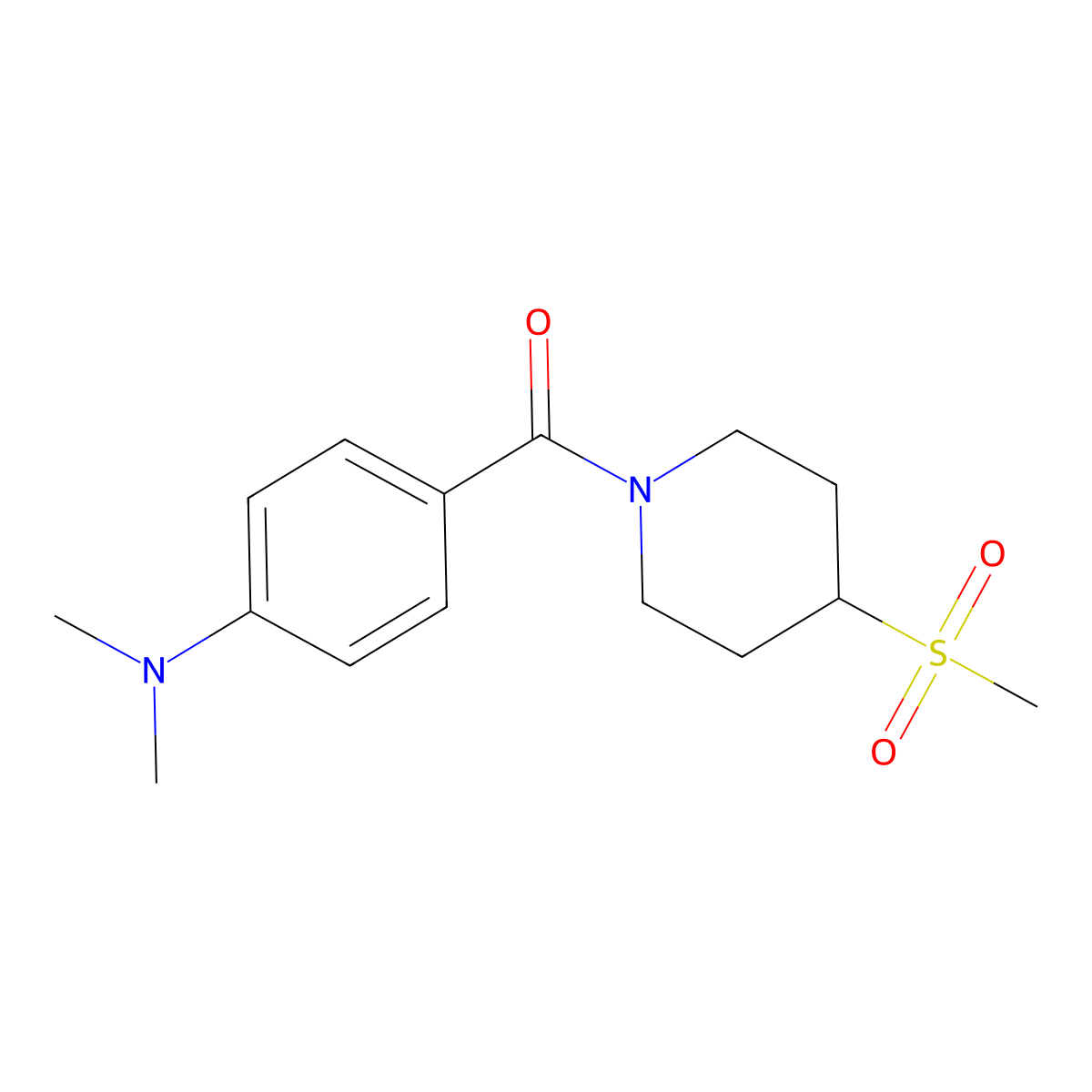 (4-(Dimethylamino)phenyl)(4-(methylsulfonyl)piperidin-1-yl)methanone molecular structure, CAS 1448130-93-5