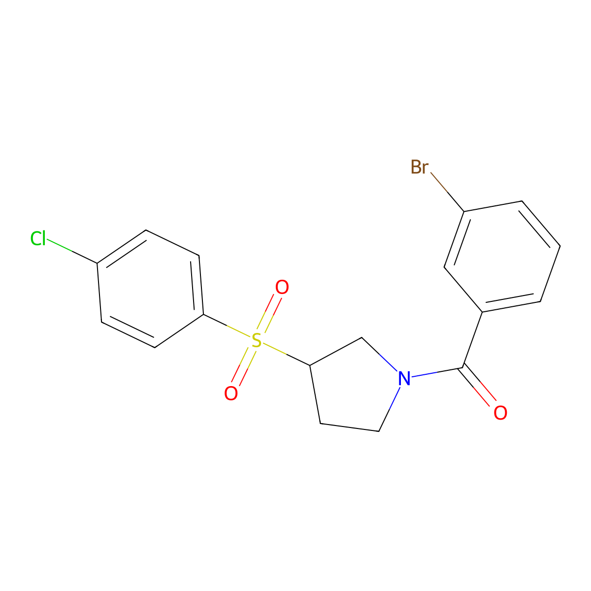 (3-Bromophenyl)(3-((4-chlorophenyl)sulfonyl)pyrrolidin-1-yl)methanone molecular structure, CAS 1448130-99-1