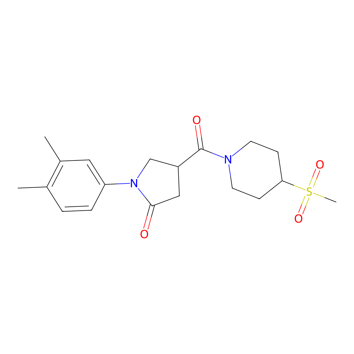 1-(3,4-Dimethylphenyl)-4-(4-(methylsulfonyl)piperidine-1-carbonyl)pyrrolidin-2-one molecular structure, CAS 1448131-05-2