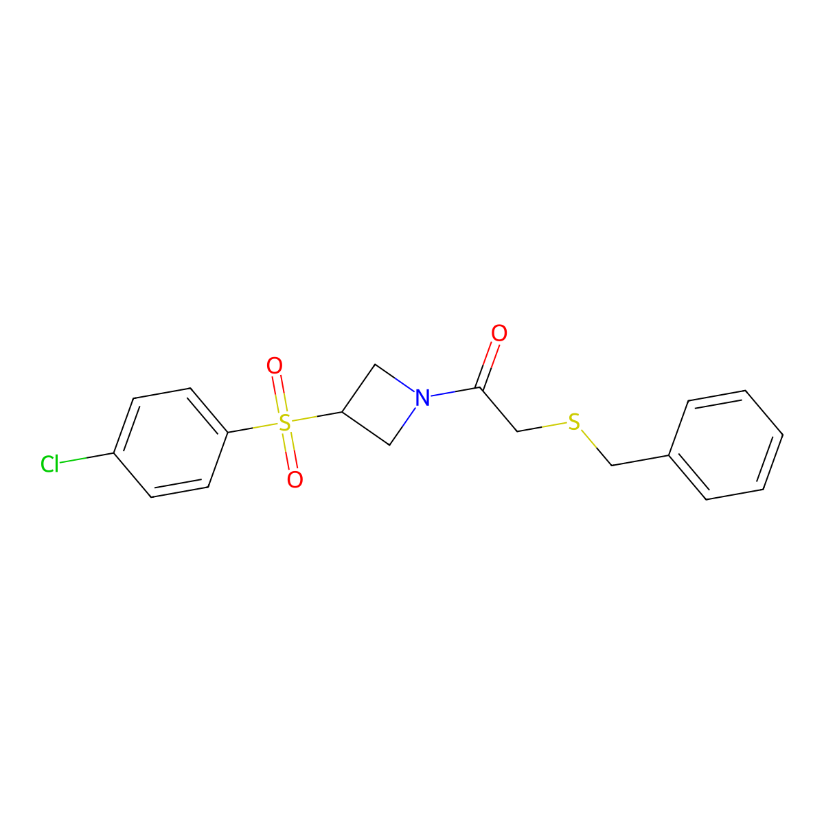 2-(Benzylthio)-1-(3-((4-chlorophenyl)sulfonyl)azetidin-1-yl)ethanone molecular structure, CAS 1448131-06-3