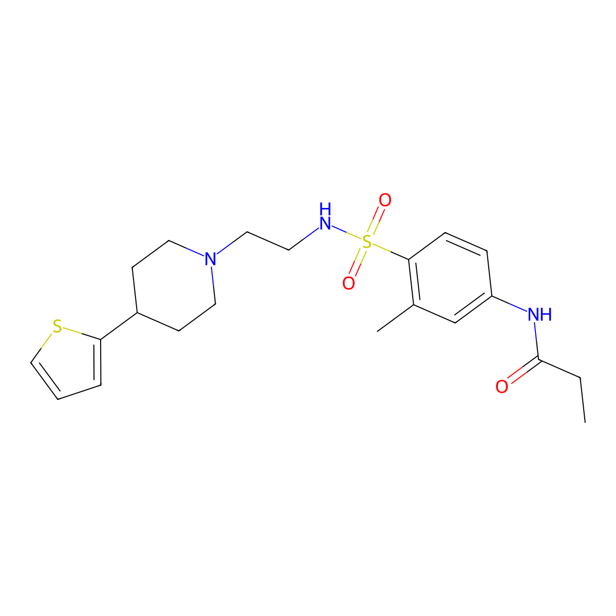 N-(3-methyl-4-(N-(2-(4-(thiophen-2-yl)piperidin-1-yl)ethyl)sulfamoyl)phenyl)propionamide molecular structure, CAS 1448131-07-4