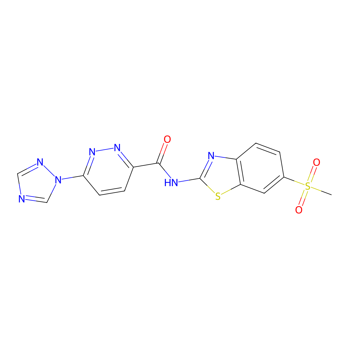 N-(6-(methylsulfonyl)benzo[d]thiazol-2-yl)-6-(1H-1,2,4-triazol-1-yl)pyridazine-3-carboxamide molecular structure, CAS 1448131-10-9