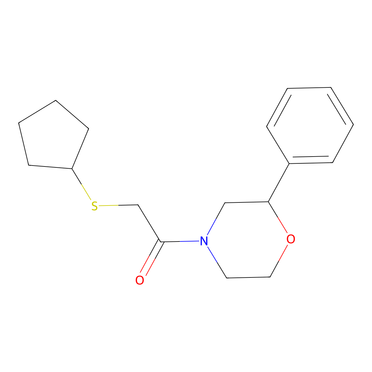 2-(Cyclopentylthio)-1-(2-phenylmorpholino)ethanone molecular structure, CAS 1448131-11-0