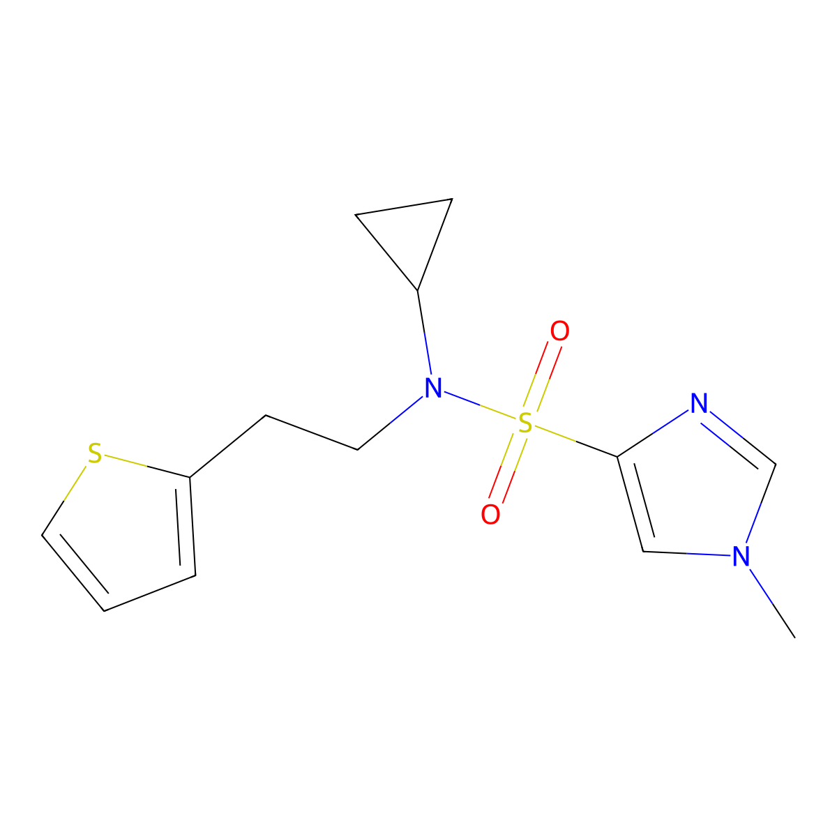 N-cyclopropyl-1-methyl-N-(2-(thiophen-2-yl)ethyl)-1H-imidazole-4-sulfonamide molecular structure, CAS 1448131-29-0