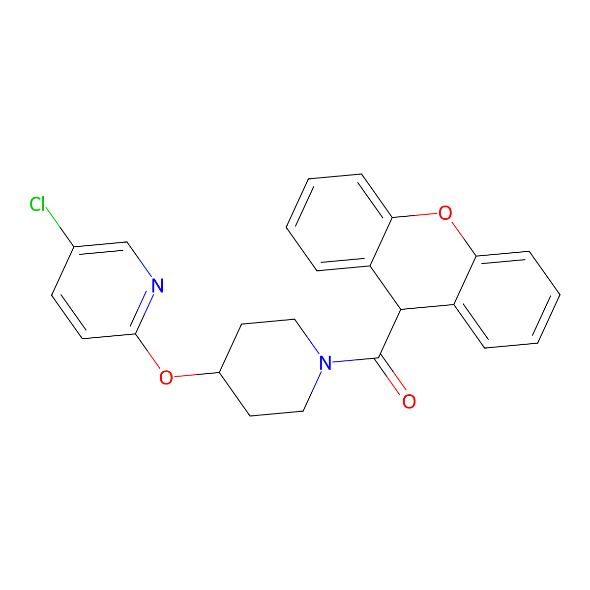 (4-((5-chloropyridin-2-yl)oxy)piperidin-1-yl)(9H-xanthen-9-yl)methanone molecular structure, CAS 1448131-35-8