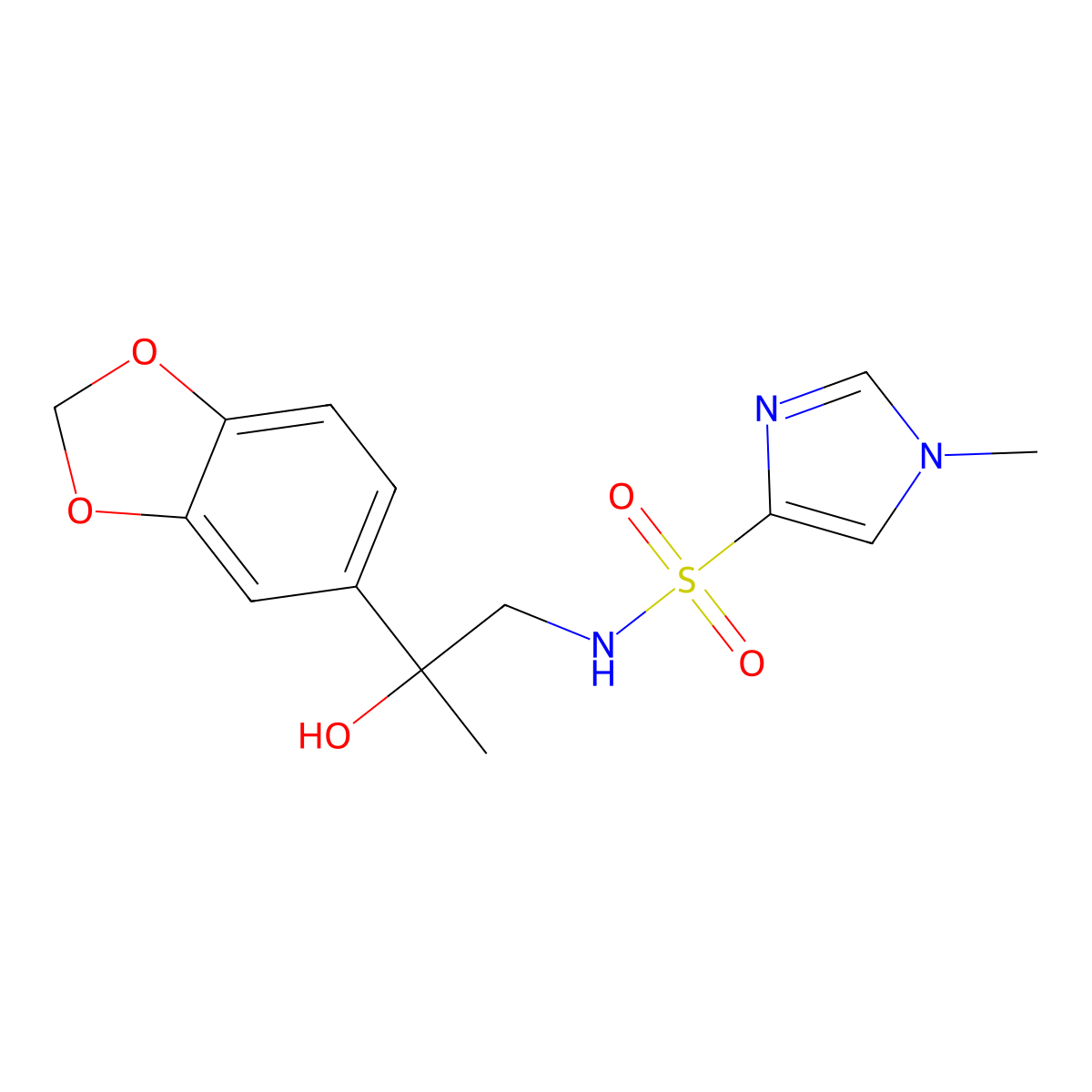 N-(2-(benzo[d][1,3]dioxol-5-yl)-2-hydroxypropyl)-1-methyl-1H-imidazole-4-sulfonamide molecular structure, CAS 1448131-39-2